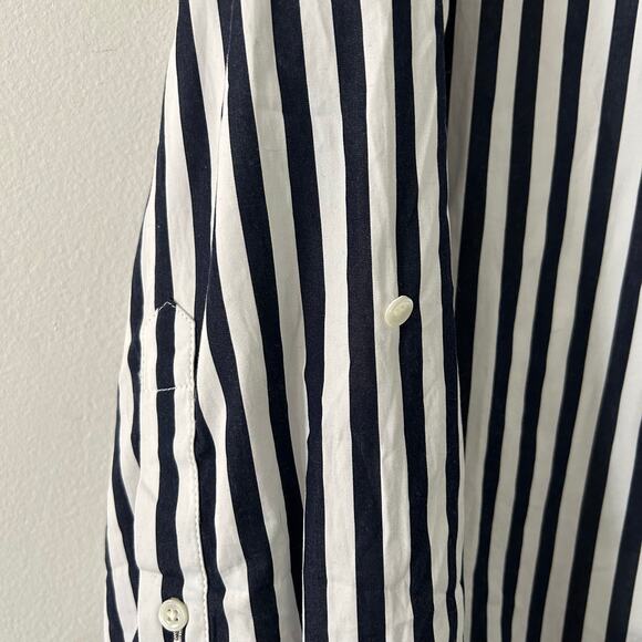 Madewell Women's Y-Neck Button Up Navy Striped Shirt Blouse L Large New - Picture 9 of 12